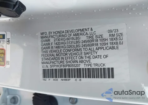 2023 Honda Ridgeline Black Edition из США, поврежденный, VIN 5FPYK3F80PB055207